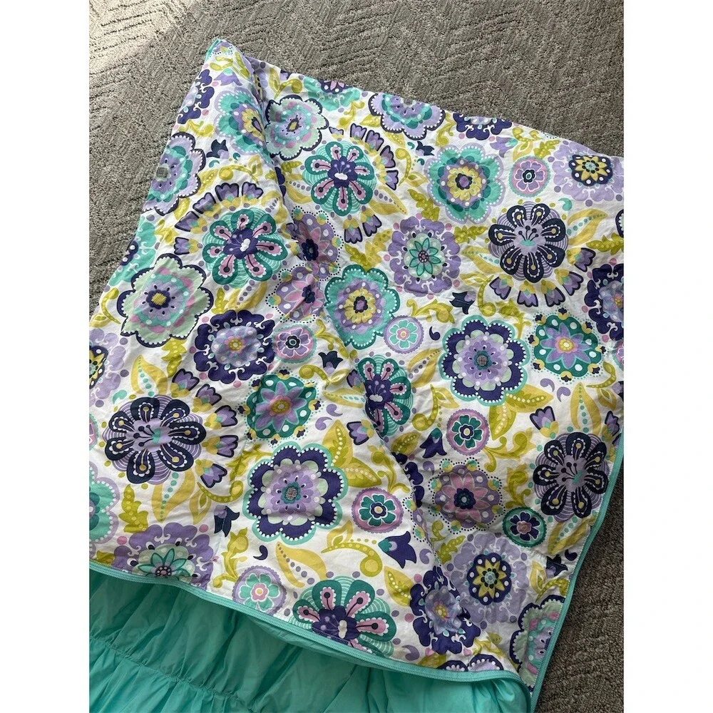 PBteen Pottery Barn Teen Sleeping Bag Teal Aqua Purple Floral Zip 32x75